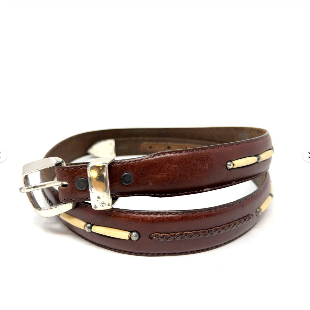 Brighton Onyx Western Studded Leather‎ Belt Brown Size 42